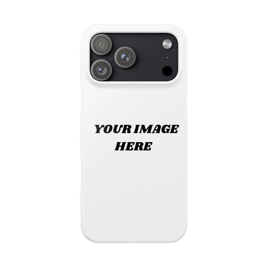 White phone case with customizable text area on a white background