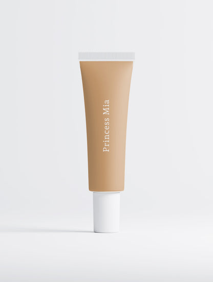 Princess Mia Filter Finish Foundation in Medium Warm shade designed for medium skin with warm undertones and a soft-focus airbrushed finish.
